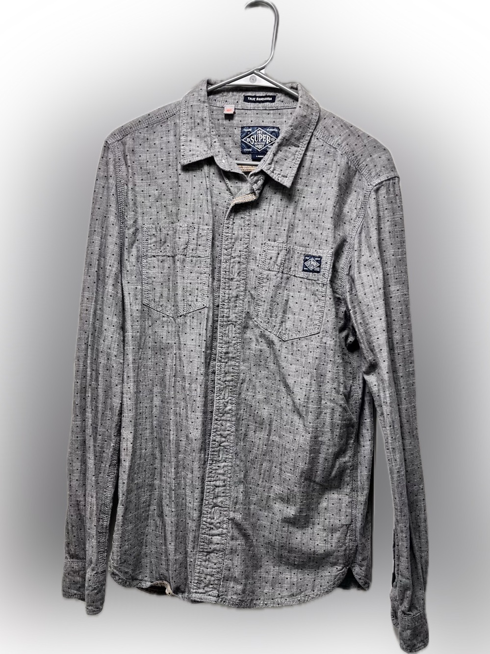 Superdry Gray Men's Casual Button-Down Shirt true bandanna pocketed front